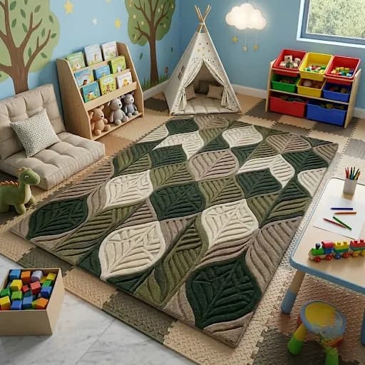 Modern Botanical Leaf Pattern Office Rug