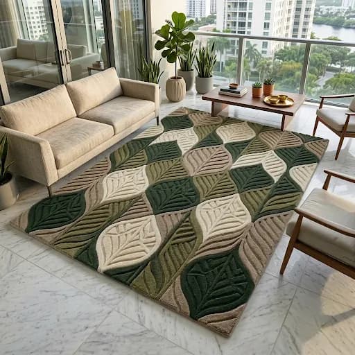 Modern Botanical Leaf Pattern Office Rug