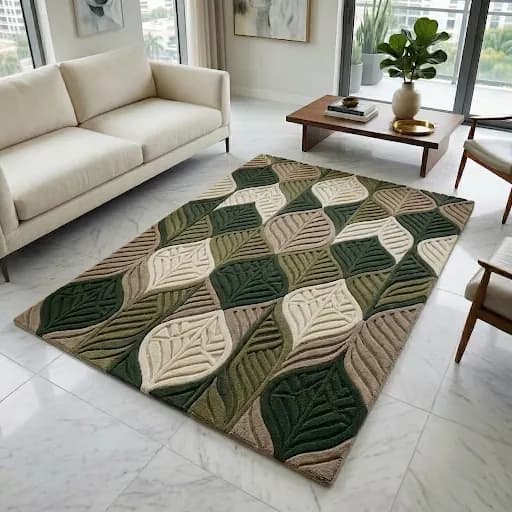 Modern Botanical Leaf Pattern Office Rug