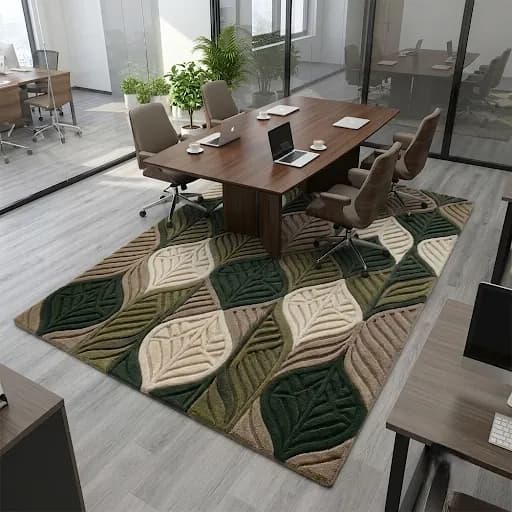 Modern Botanical Leaf Pattern Office Rug