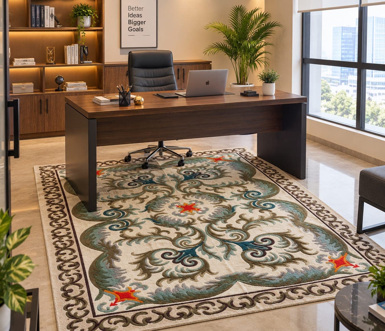 Traditional Floral Area Rug, Vintage Persian Style Rug, Ornamental Green Cream Rug, Elegant Living Room & Dining Room Decor