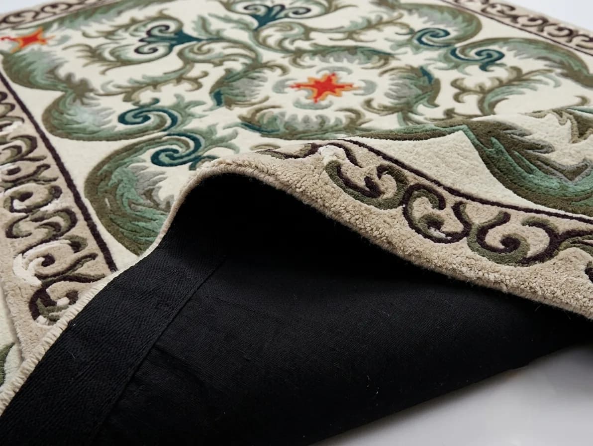 Traditional Floral Area Rug, Vintage Persian Style Rug, Ornamental Green Cream Rug, Elegant Living Room & Dining Room Decor
